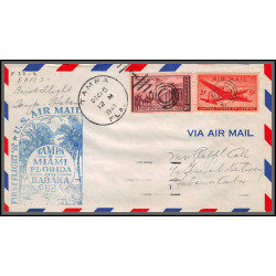 12180 enveloppe bleue fam 32 tampa to habana cuba 5/12/1946 premier vol first flight lettre airmail cover usa aviation