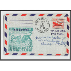 12200 lot de 3 fam 18 new york barcelona espagne spain 8/11/1948 premier vol first flight airmail stationery entier usa 