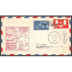 12201b enveloppe rouge fam 34 houston to habana cuba 4/6/1948 premier vol first flight lettre airmail cover usa aviation