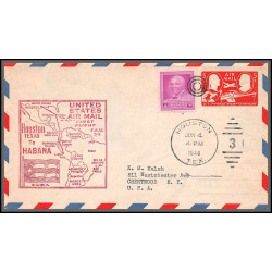 12201d enveloppe rouge fam 34 houston to habana cuba 4/6/1948 premier vol first flight lettre airmail cover usa aviation