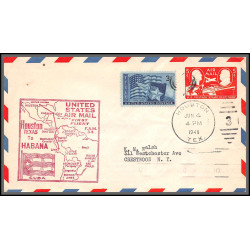 12201h enveloppe rouge fam 34 houston to habana cuba 4/6/1948 premier vol first flight lettre airmail cover usa aviation