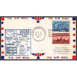 12202b enveloppe bleue fam 34 houston to habana cuba 4/6/1948 premier vol first flight lettre airmail cover usa aviation