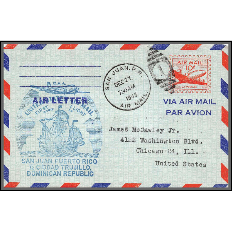 12203 fam 59 san juan porto rico to Ciudad Trujillo dominican republic 27/12/1948 premier vol first flight airmail 