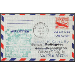 12205 fam 27 detroit to zutich suisse helvetia 2/4/1949 premier vol first flight airmail stationery entier usa aviation