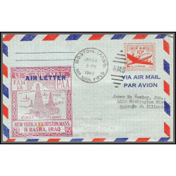 12207 lot 4 couleurs fam 18 new york basra iraq 20/1/1949 premier vol first flight airmail stationery entier usa 