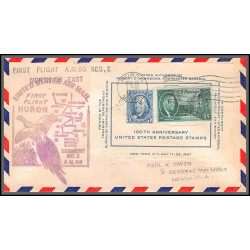 12211 am 90 huron 28/11/1949 premier vol first flight lettre airmail cover usa aviation