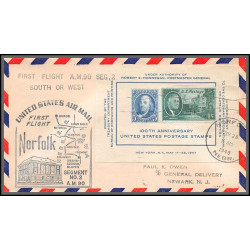 12215 am 90 norfolk 28/11/1949 premier vol first flight lettre airmail cover usa aviation