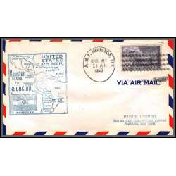 12262 fam 34 houston to asuncion paraguay 6/3/1953 premier vol first flight lettre airmail cover usa aviation