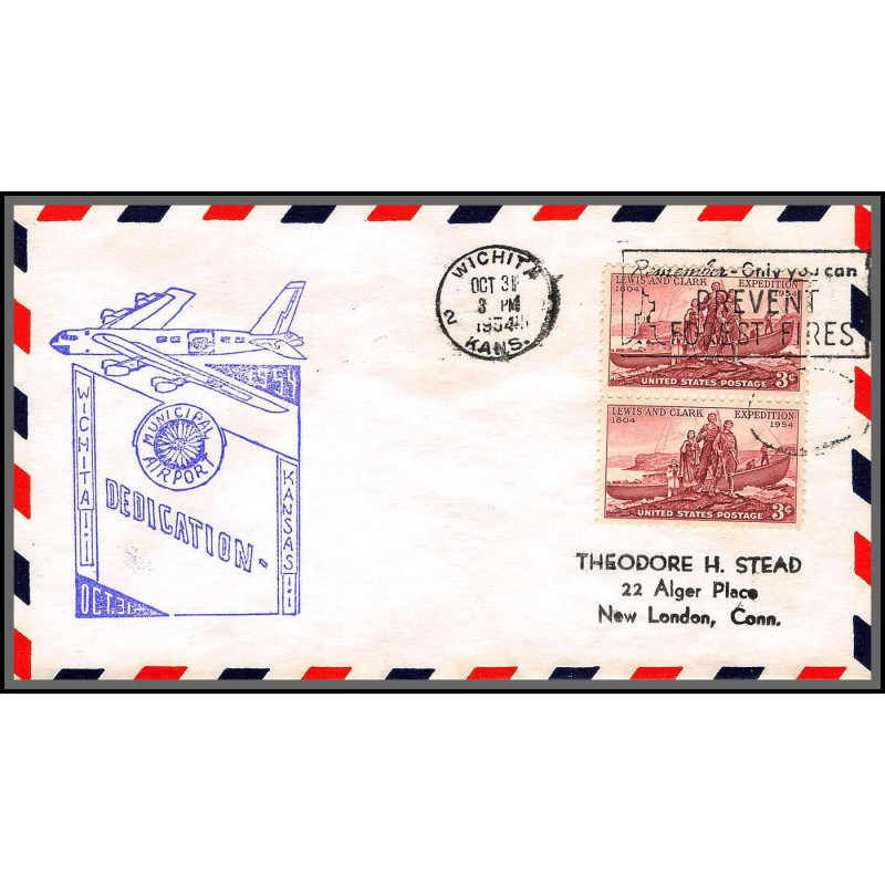 12279b dedication wichita airport 31/10/1954 premier vol first flight lettre airmail cover usa aviation