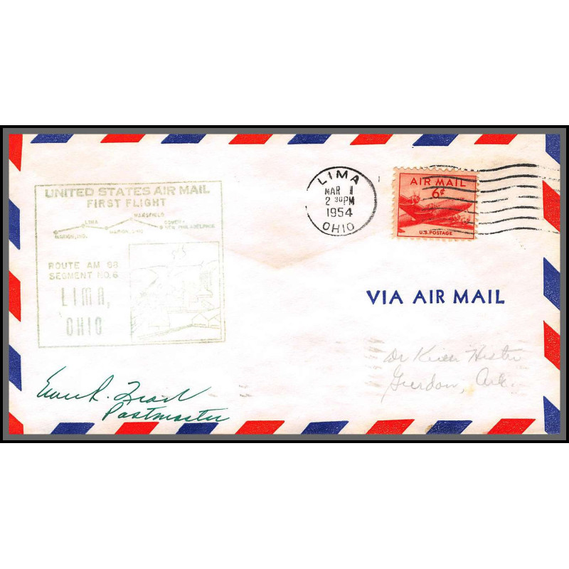 12281 signed signé am 88 lima ohio 1/3/1954 premier vol first flight lettre airmail cover usa aviation