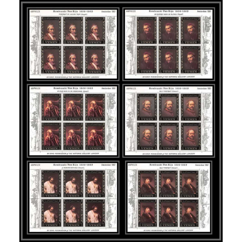 484 - Yemen kingdom MNH ** N° 278 / 283 A OR (gold) Rembrandt (Nederland) feuilles (sheets (tableaux painting) amphilex 