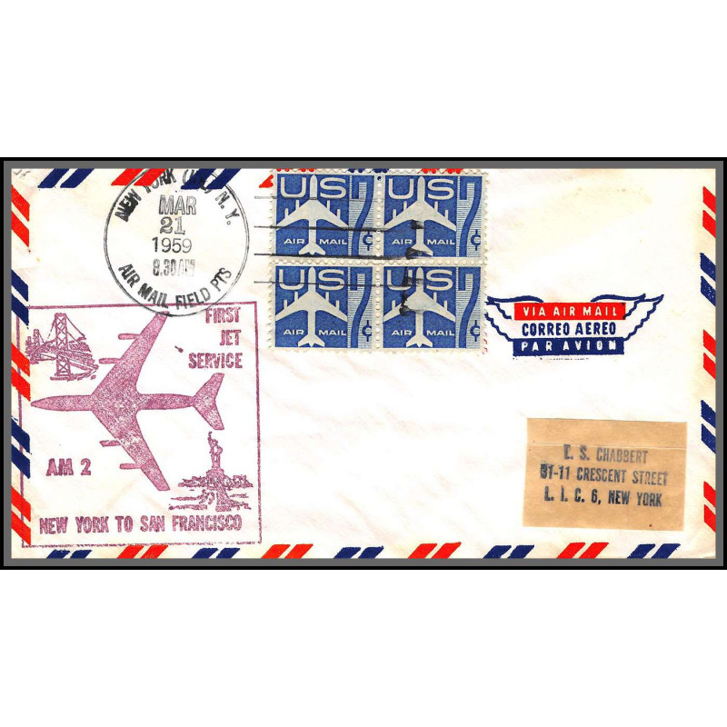 12311 am 2 first jet service new york to san francisco 21/3/1959 premier vol first flight lettre airmail cover usa 