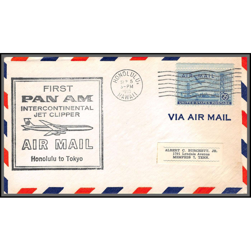 12313 honolulu to tokyo japan 5/9/1959 premier vol first pan am intercontinental jet clipper flight lettre airmail cover