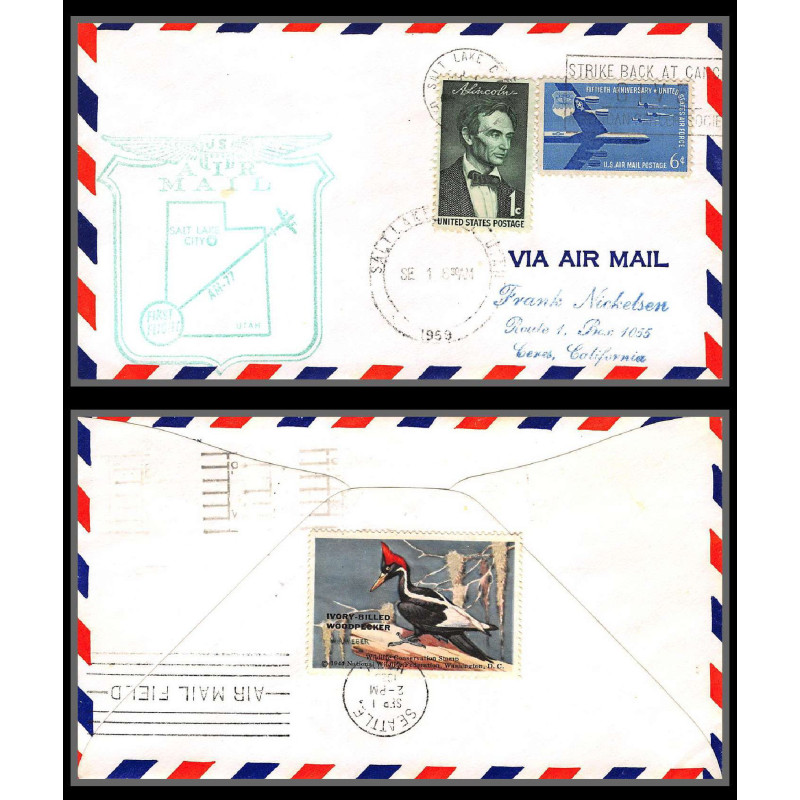 12323 am 77 salt lake city premier vol first flight lettre airmail cover usa aviation