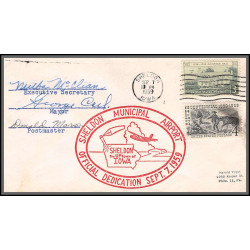12354 signé signed sheldon municipal airport dedication 7/9/1959 premier vol first flight lettre airmail cover usa 