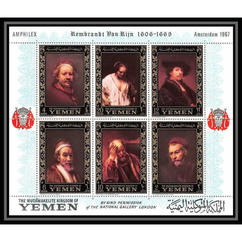 484c - Yemen kingdom MNH ** Bloc N° 37 A OR (gold) Rembrandt (Nederland) (tableaux painting) amphilex 67 dutch 