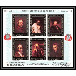 484d - Yemen kingdom MNH ** Bloc N° 37 A 2 colors OR (gold) Rembrandt (tableaux painting) amphilex 67 dutch 