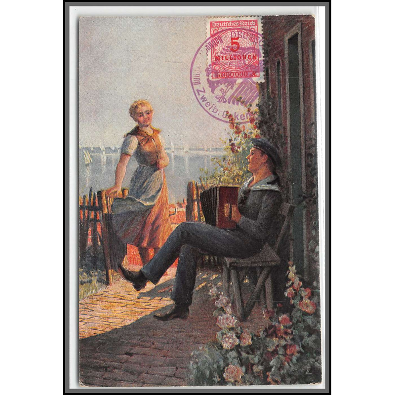 12773 train Railway cachet deutsche reichsbahn zweibrücken 1923 seemanns liebe und glück carte postale postcard reich