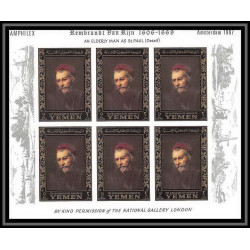 485 - Yemen kingdom MNH ** N° 278 / 283 B OR (gold) Rembrandt feuilles sheets tableaux paintings Non dentelé imperf