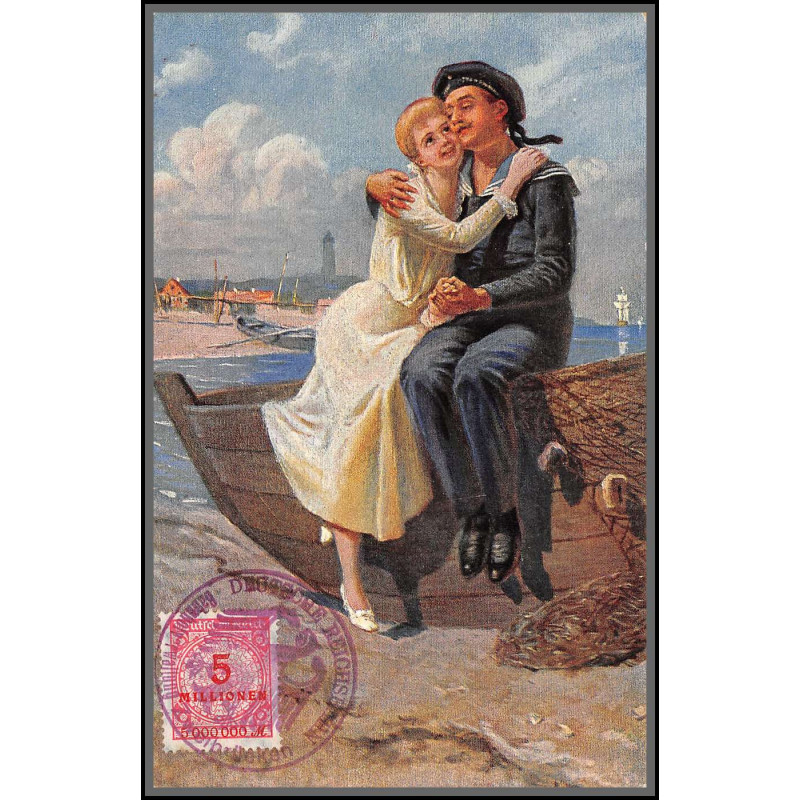 12785 train Railway cachet deutsche reichsbahn zweibrücken 1923 seemanns liebe und glückcarte postale postcard reich