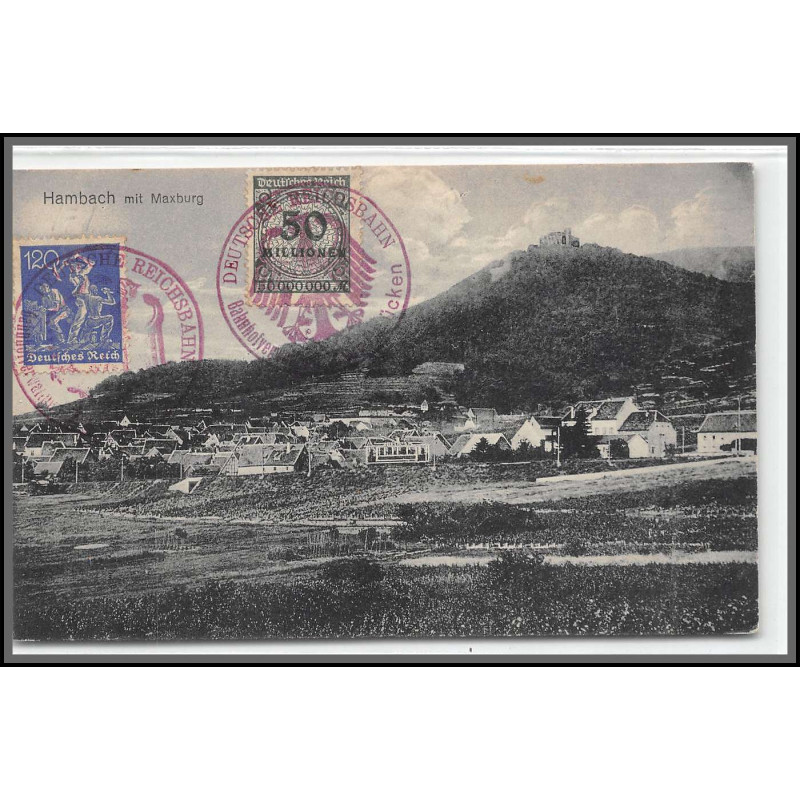 12816 train Railway cachet deutsche reichsbahn zweibrücken 1923 hambach carte postale postcard reich allemagne