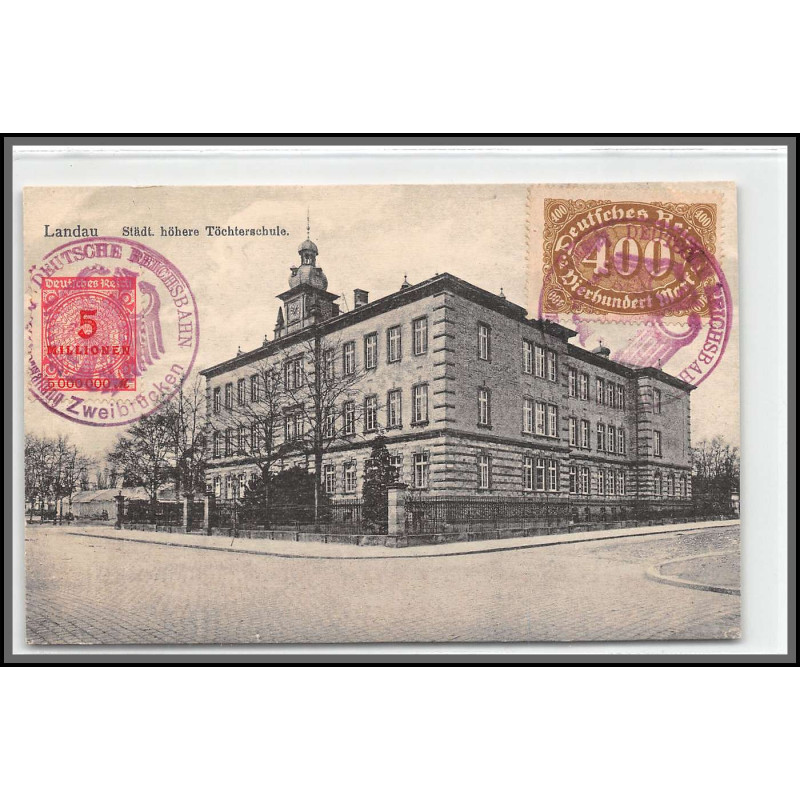12818 train Railway cachet deutsche reichsbahn zweibrücken 1923 landau carte postale postcard reich allemagne