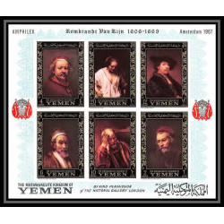 485b - Yemen kingdom MNH ** Bloc N° 37 B OR (gold) Rembrandt (Nederland) (tableaux painting) non dentelé (Imperf)