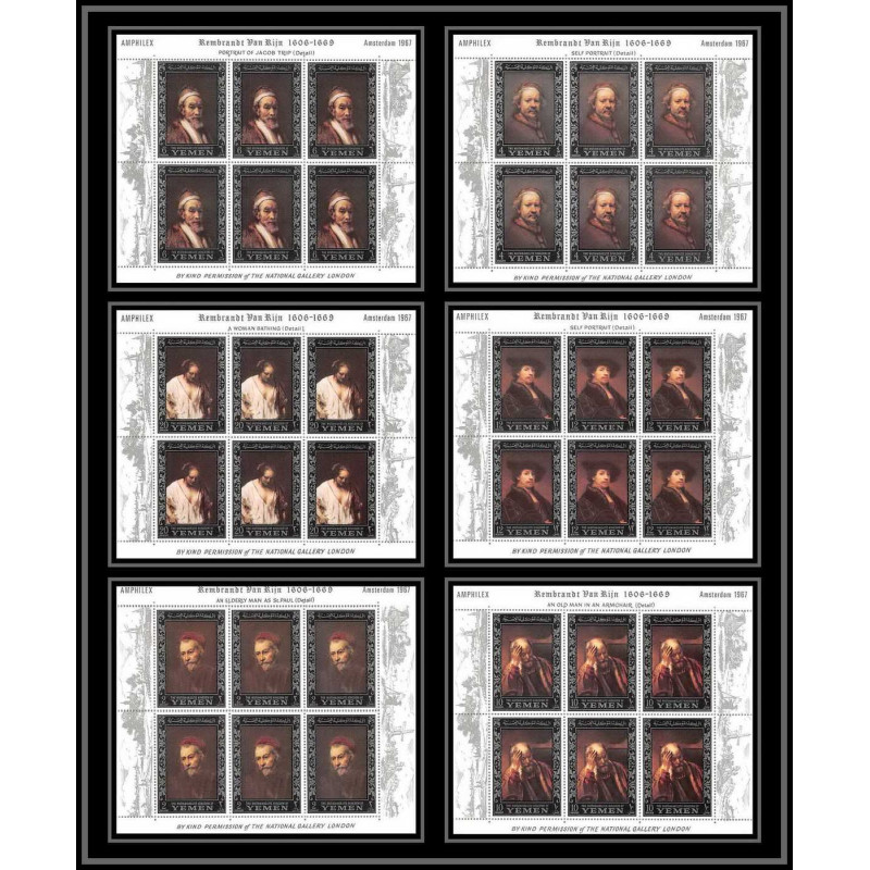 486 - Yemen kingdom MNH ** N° 284 / 289 A Argent (silver) Rembrandt feuilles (sheets (tableaux painting) amphilex 