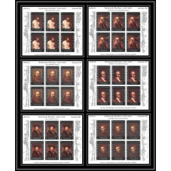 487 Yemen kingdom MNH ** N° 284 / 289 B Argent (silver) Rembrandt feuilles sheets (tableaux painting) non dentelé imperf