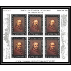487 Yemen kingdom MNH ** N° 284 / 289 B Argent (silver) Rembrandt feuilles sheets (tableaux painting) non dentelé imperf
