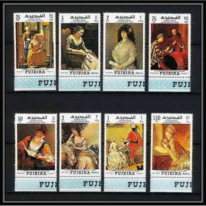 487a Fujeira MNH ** N° 276 / 283 A Tableau (Painting) letter writing week vermeer - corot - Gainsborough 