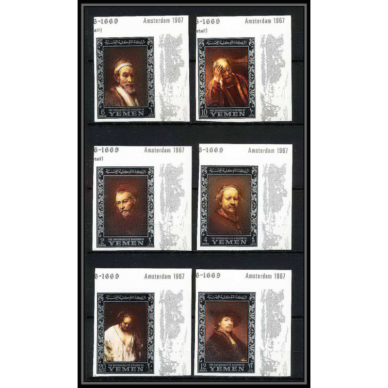 487a Yemen kingdom MNH ** N° 284 / 289 B Argent (silver) Rembrandt (tableaux painting) Non dentelé imperf amphilex