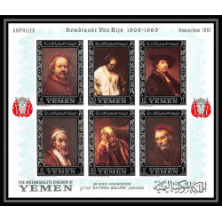 487b Yemen kingdom MNH ** Bloc N° A 37 B Argent silver Rembrandt (tableaux painting) non dentelé (Imperf) amphilex 