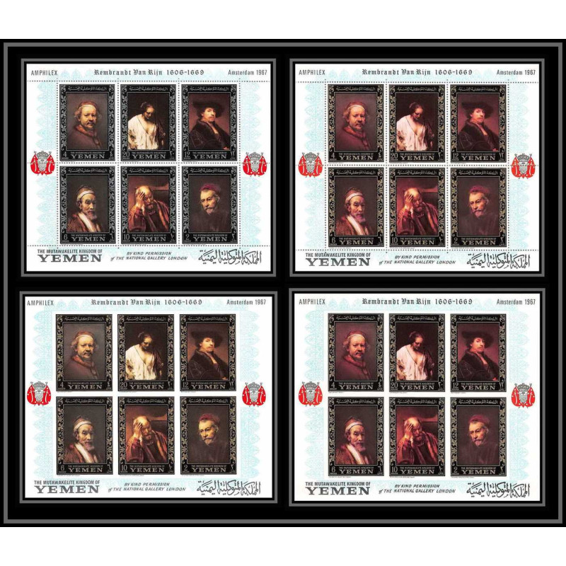487c Yemen kingdom MNH ** les 4 Blocs N° 37 A B complet OR (gold stamps) Tableau (Painting) Rembrandt