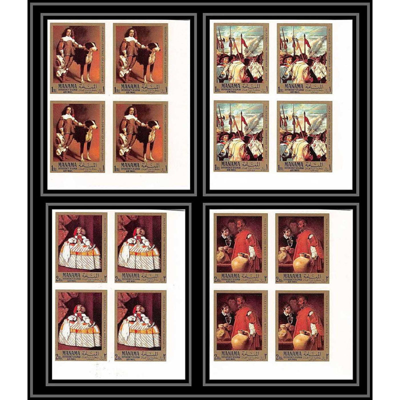 491d Manama MNH ** N° 65 / 68 B Diego Velázquez Tableau (Painting) paintings) non dentelé (Imperf) bloc 4