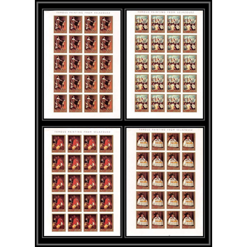 493d Ajman MNH ** N° 218 / 221 B Diego Velázquez (tableaux painting) feuilles (PROOFS sheets) non dentelé (Imperf)