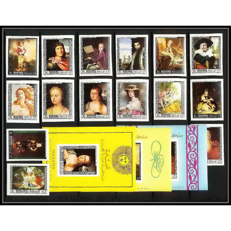 495b Manama MNH ** N° 432 / 446 B + 3 blocs Tableau (Painting) old masters botticelli non dentelé (Imperf)