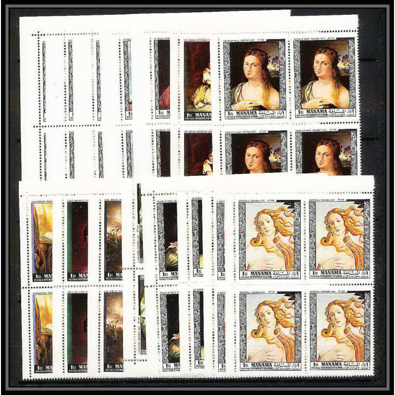 496c Manama MNH ** N° 432 / 446 A Tableau (Painting) old masters botticelli veronese tintoretto van dyck bloc 4