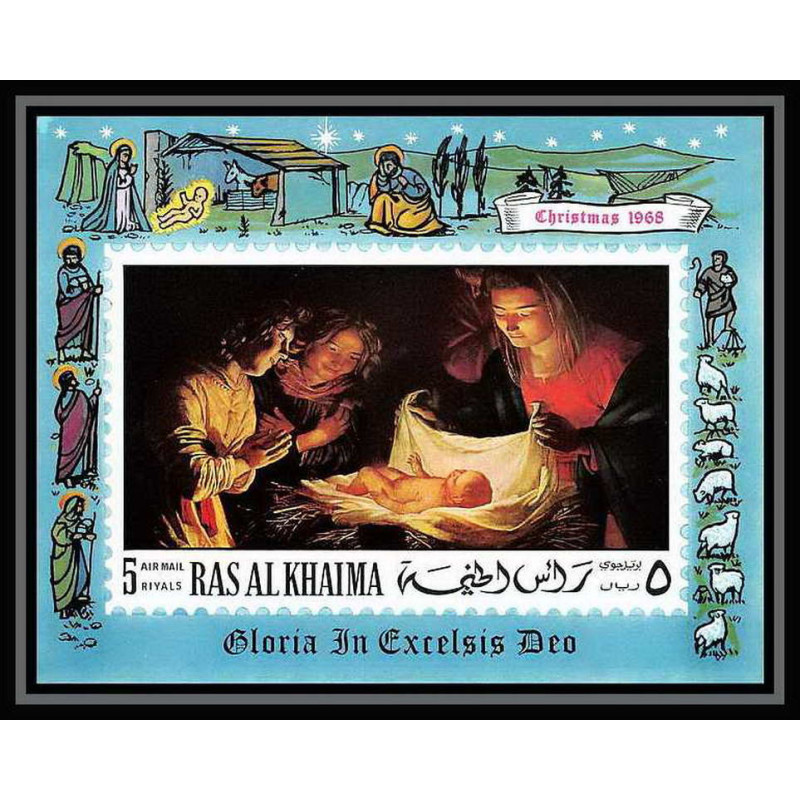 501 Ras Al Khaima MNH ** Bloc N° 50 Tableau (Painting) christmas (noel) van Honthorst 