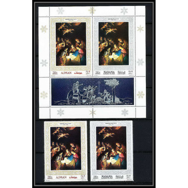 503a Ajman / Manama MNH ** bloc N° 353 + 133 A christmas (noel) nativity Gerrit van Honthorst (nederlands)