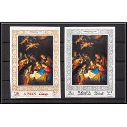 503x Ajman/Manama se tenant N° 353 + 133 B christmas noel nativity van Honthorst nederlands Non dentelé imperf MNH **