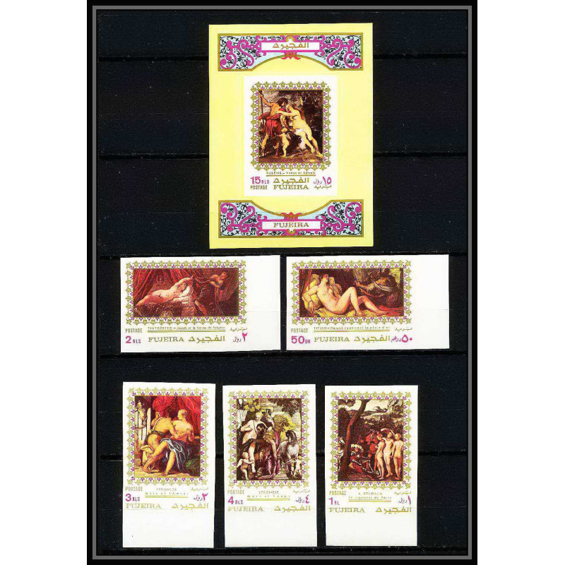 508d Fujeira MNH ** N° 864 / 868 B + bloc 94 B non dentelé (Imperf) nus nude paintings Tableau tableaux rubens