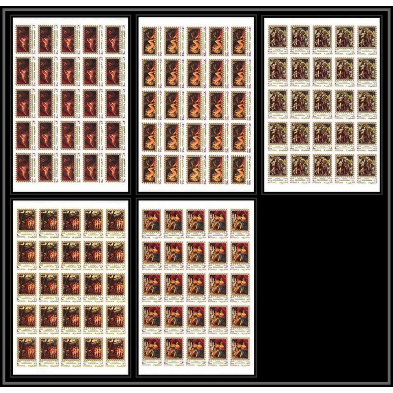 508f Fujeira MNH ** N° 864 / 868 B non dentelé (Imperf) nus nude paintings Tableau tableaux rubens feuilles sheets