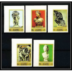 526a Fujeira MNH ** N° 846 / 850 B sculptures rodin michelangelo carpeaux non dentelé (Imperf) coin de feuille