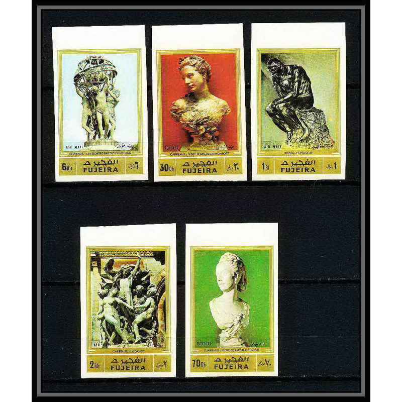 526b Fujeira MNH ** N° 846 / 850 B sculptures rodin michelangelo carpeaux non dentelé (Imperf)