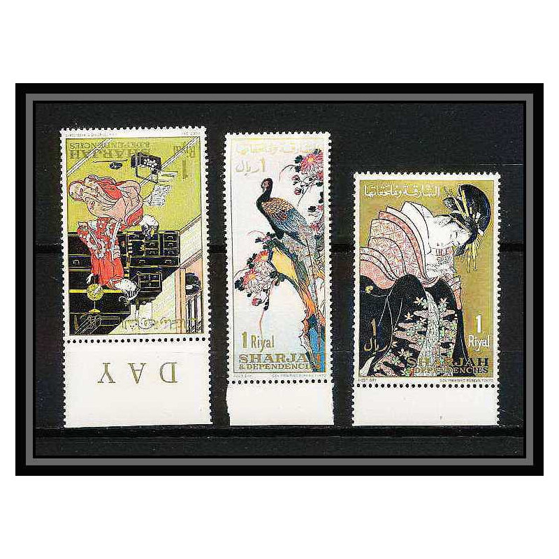 526dd Sharjah MNH ** N° 350 / 352 A Tableau (tableaux japanese paintings) hiroshige utamaro harunobu 