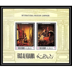 530 Ras Al Khaima MNH ** Bloc N° 43 B tableaux paintings vermeer Rembrandt (Nederland) non dentelé (Imperf)