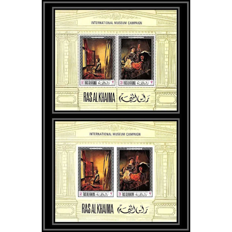 530a Ras Al Khaima MNH ** Bloc N° 43 A / B tableaux paintings vermeer Rembrandt (Nederland) non dentelé (Imperf)