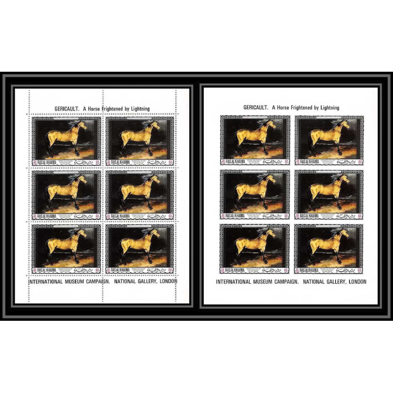 533f Ras Al Khaima MNH ** N° 235 A / B Théodore Géricault horse (painting) feuilles sheets non dentelé (Imperf)