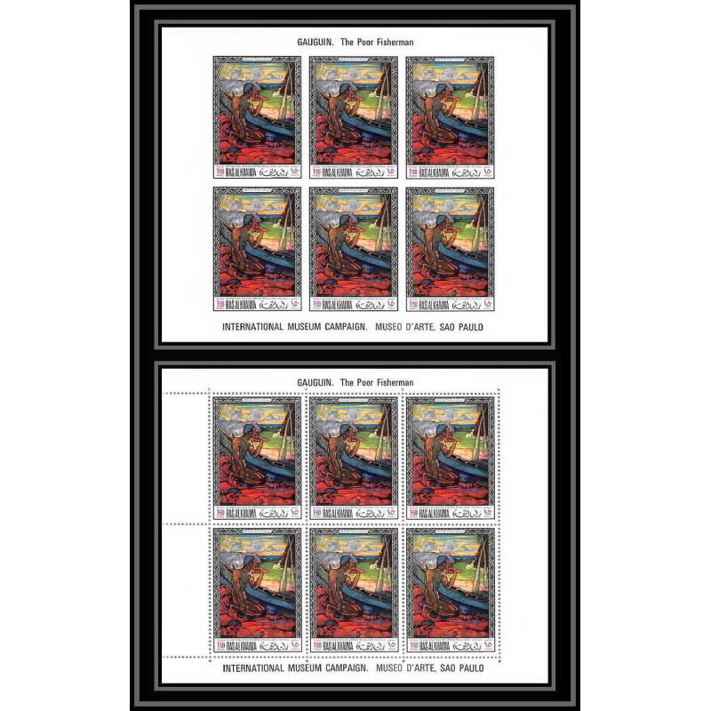 533h Ras Al Khaima MNH ** N° 242 A / B Paul Gauguin peinture (painting) feuilles sheets non dentelé (Imperf)